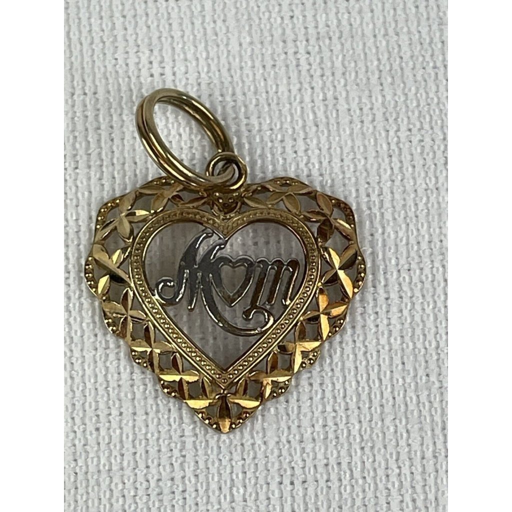 Michael Anthony 14k Yellow And White Gold Mom Heart Pendant Filigree
